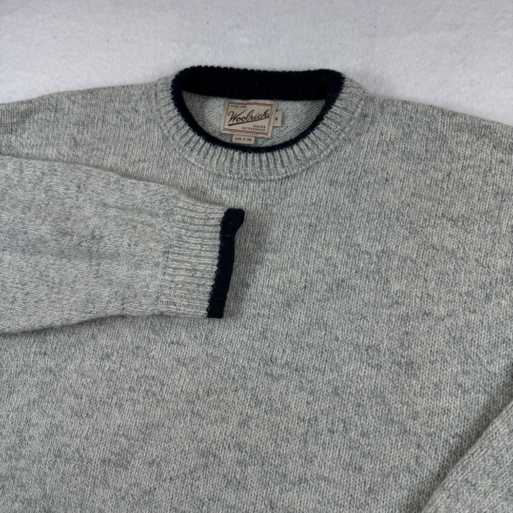 Woolrich Sweater Mens Size M Gray Wool Nylon Crew Neck Knit USA Heavyweight